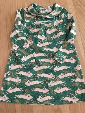 Mini Boden Green Dress with Pink Rabbit Print